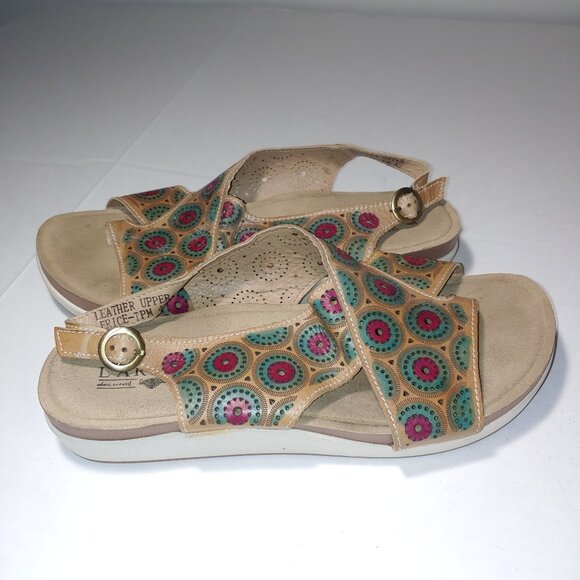 L'Artiste by Spring Step Erice Slingback Sandals Size 10.5/11 Tan Blue - Picture 8 of 9